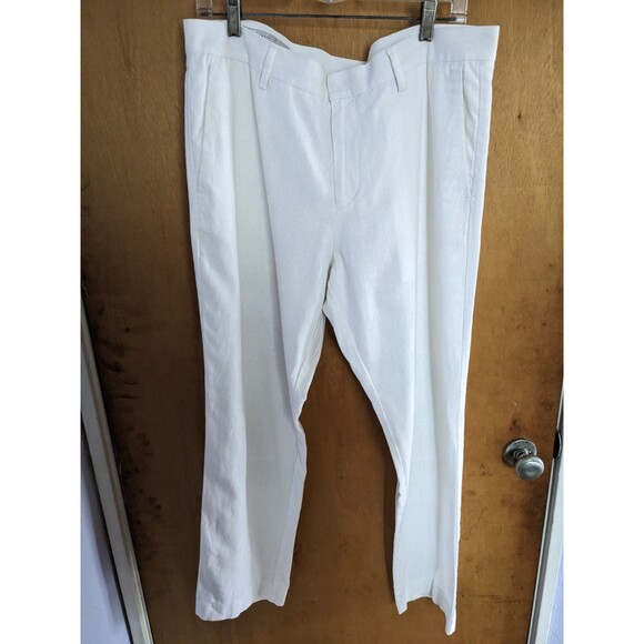 Perry Ellis Portfolio Travel Luxe White Linen Cotton Blend Pants Men's - Picture 1 of 9